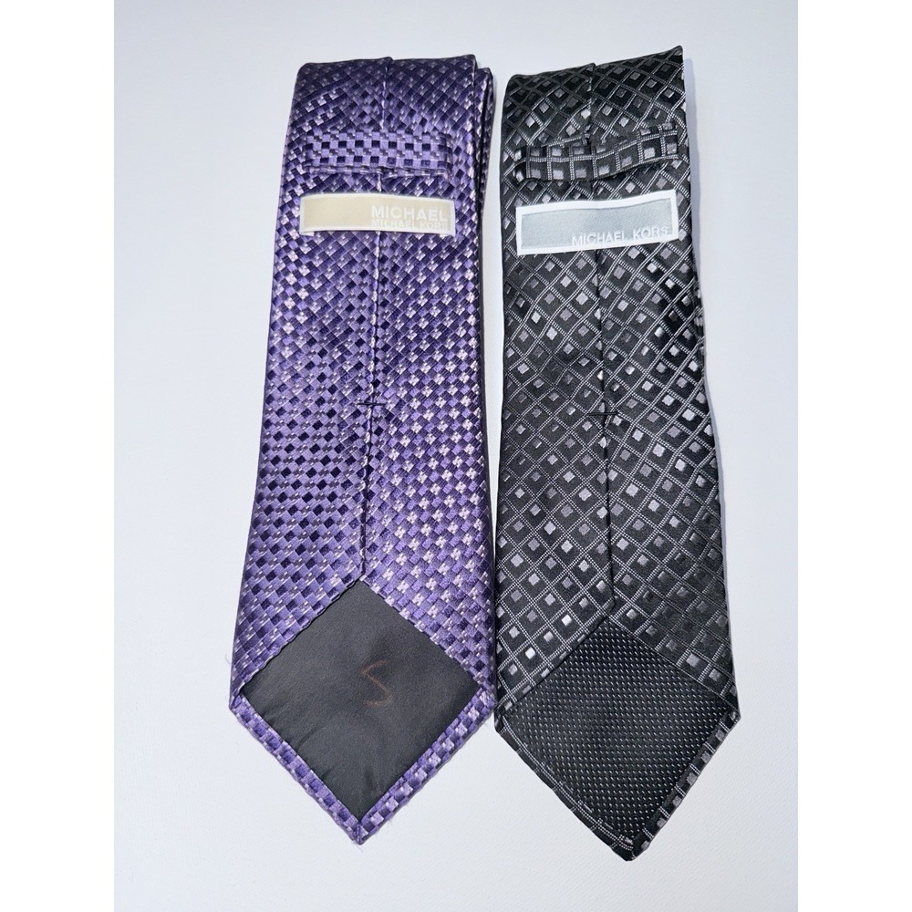 Michael Kors Silk Tie Lot of 2 Black & Purple Geometric Pattern‎ Formal Neckties